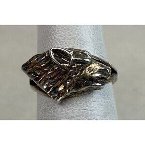 Ted Ott Navajo Sterling Silver Wolf Head Ring Size 5.75